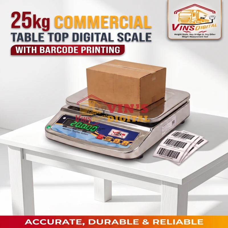 25kg Commercial Table Top Digital Scale with Barcode Printing Table Top Digital Scale