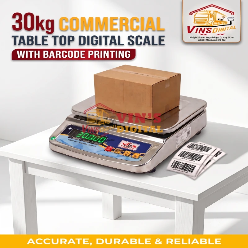30kg Commercial Table Top Digital Scale with Barcode Printing Table Top Digital Scale