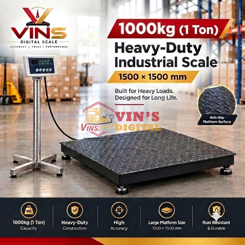 1000kg (1 Ton) Heavy-Duty Industrial Scale (1500x1500mm) thumbnail 3