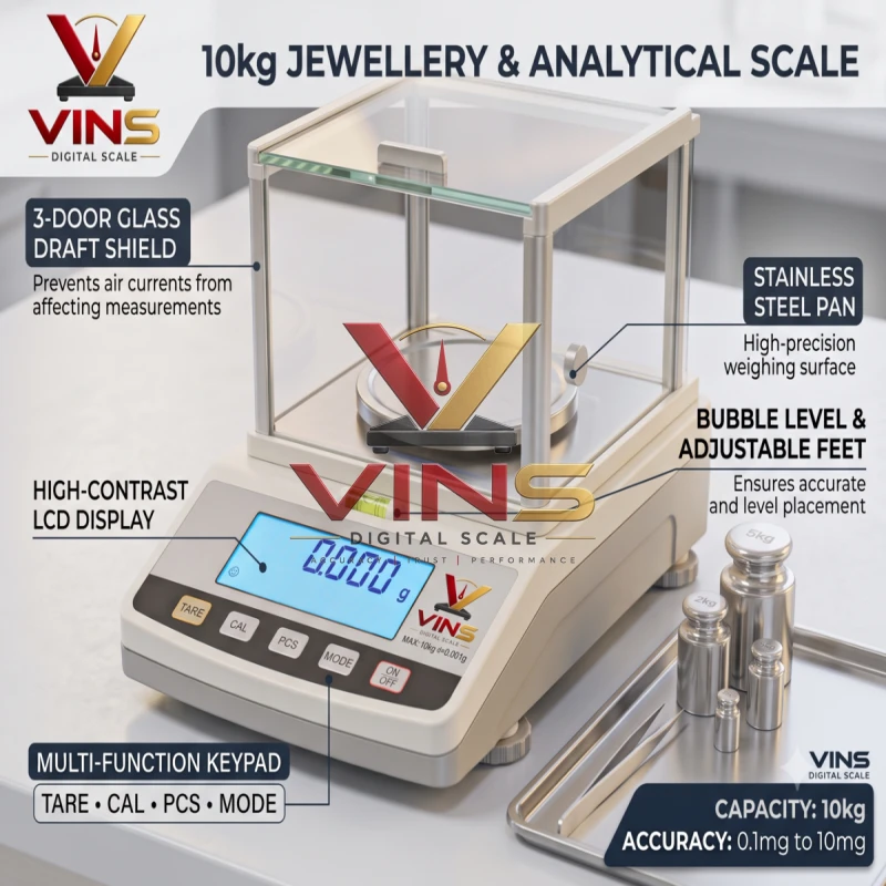 10kg Jewellery &amp; Analytical Scale (0.1mg to 10mg Accuracy) thumbnail 2