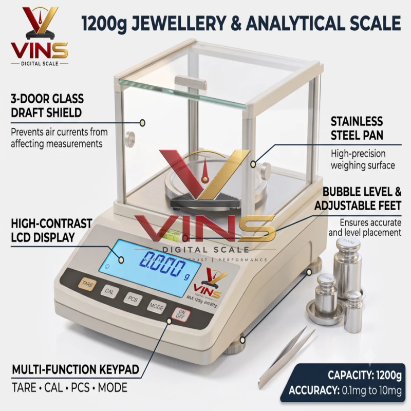 1200g Jewellery &amp; Analytical Scale (0.1mg to 10mg Accuracy) thumbnail 2
