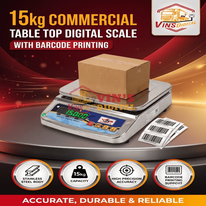 15kg Commercial Table Top Digital Scale with Barcode Printing thumbnail 2
