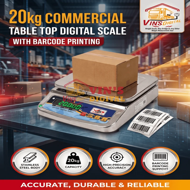20kg Commercial Table Top Digital Scale with Barcode Printing thumbnail 2