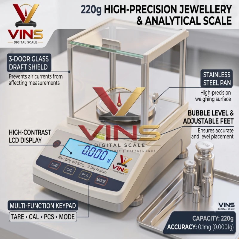 220g High-Precision Jewellery &amp; Analytical Scale (0.1mg Accuracy) thumbnail 2