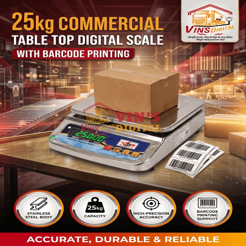 25kg Commercial Table Top Digital Scale with Barcode Printing thumbnail 2