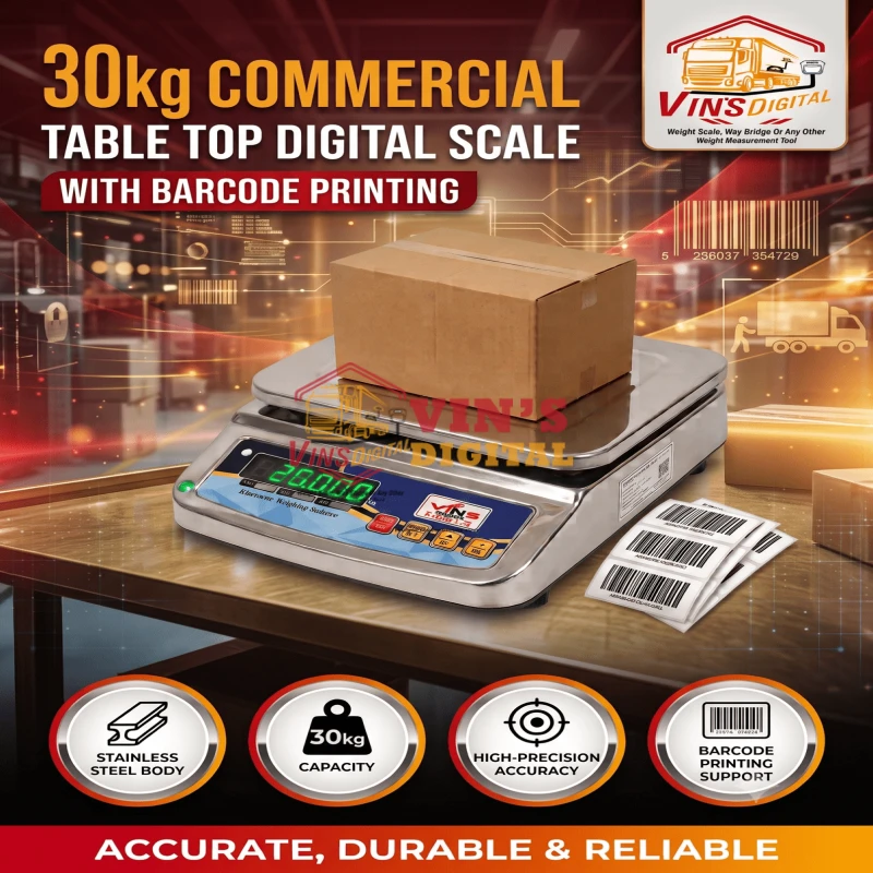 30kg Commercial Table Top Digital Scale with Barcode Printing thumbnail 2